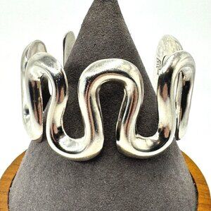 VTG Sterling Silver 925 Wave Design Modernist Cuff Bracelet Size 7.5" Fit
